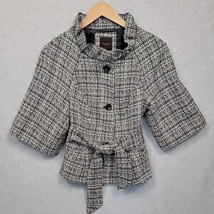 THE LIMITED Women's Sz S Button Front 3/4 Sleeve Lined Tweed Belt Jacket EUC